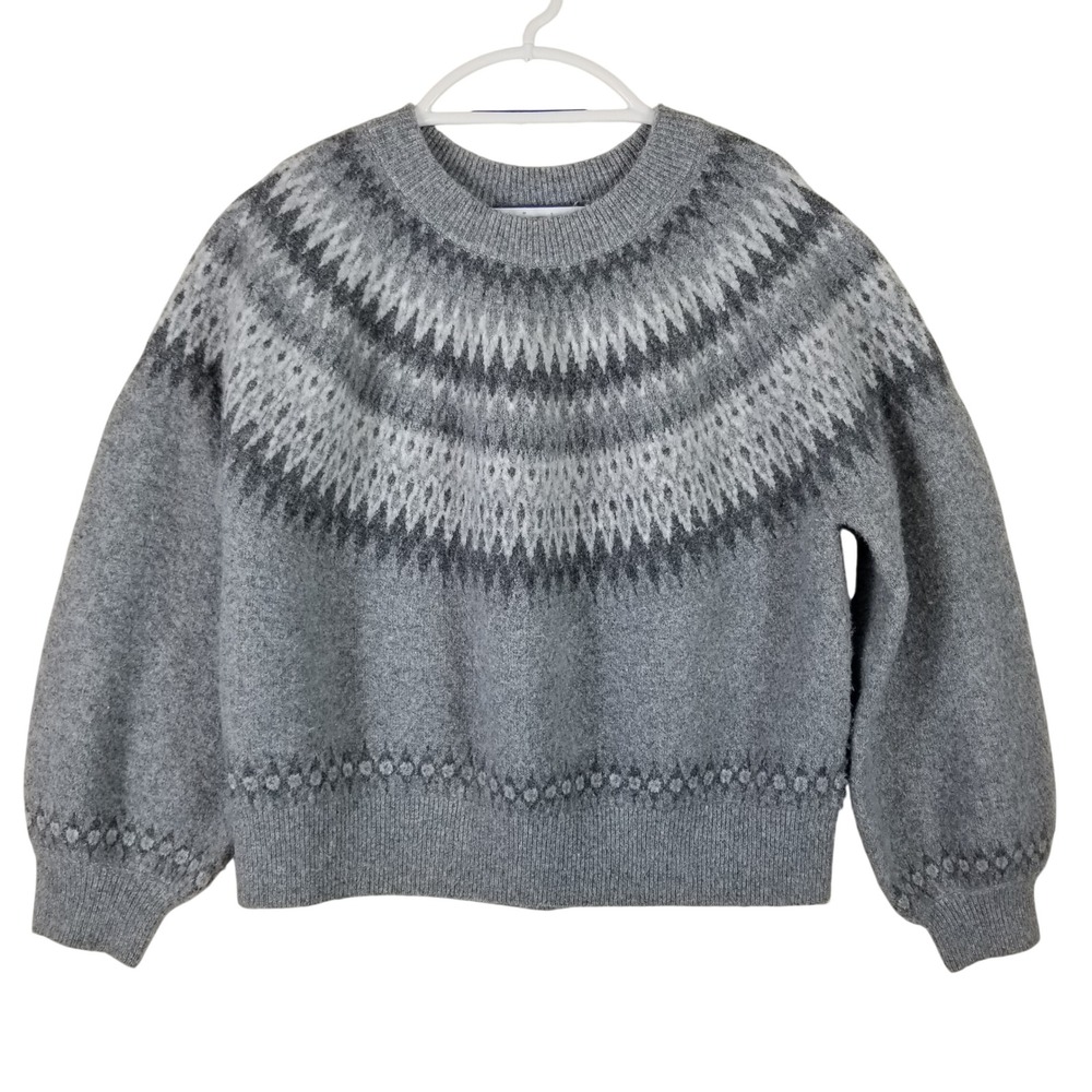 Rebecca Minkoff Gray Fair Isle‎ Yoke Knit Sweater XXL Womens Wool Blend Relaxed